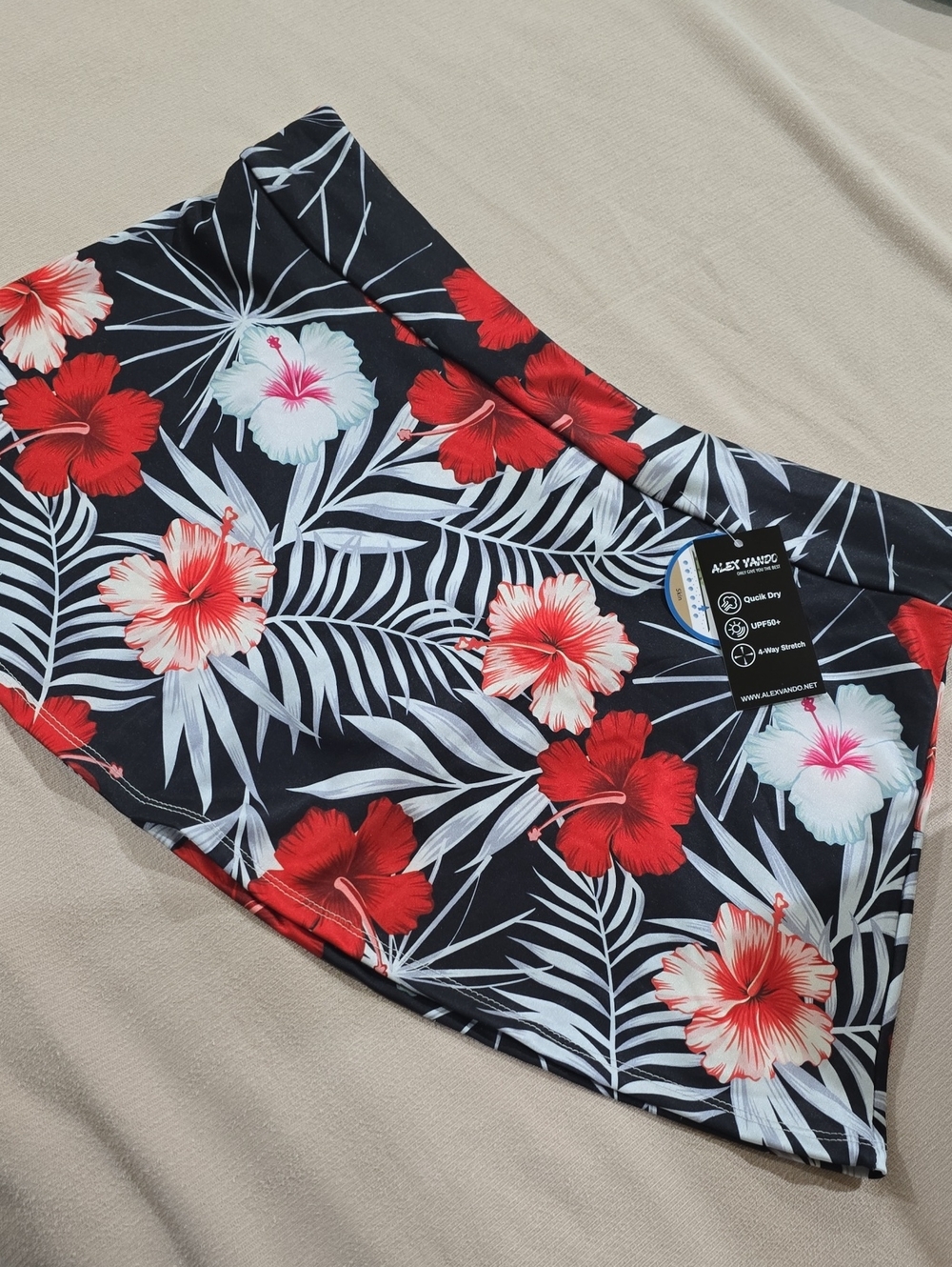 Alex Vando Women's Black Floral Swim Skort with Red & White Hibiscus